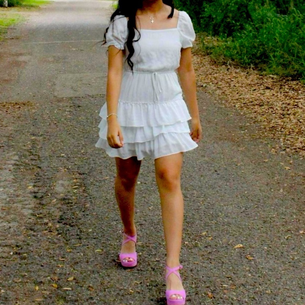 City Triangles Beautiful double layers ruffle dress! Ivory‎ color